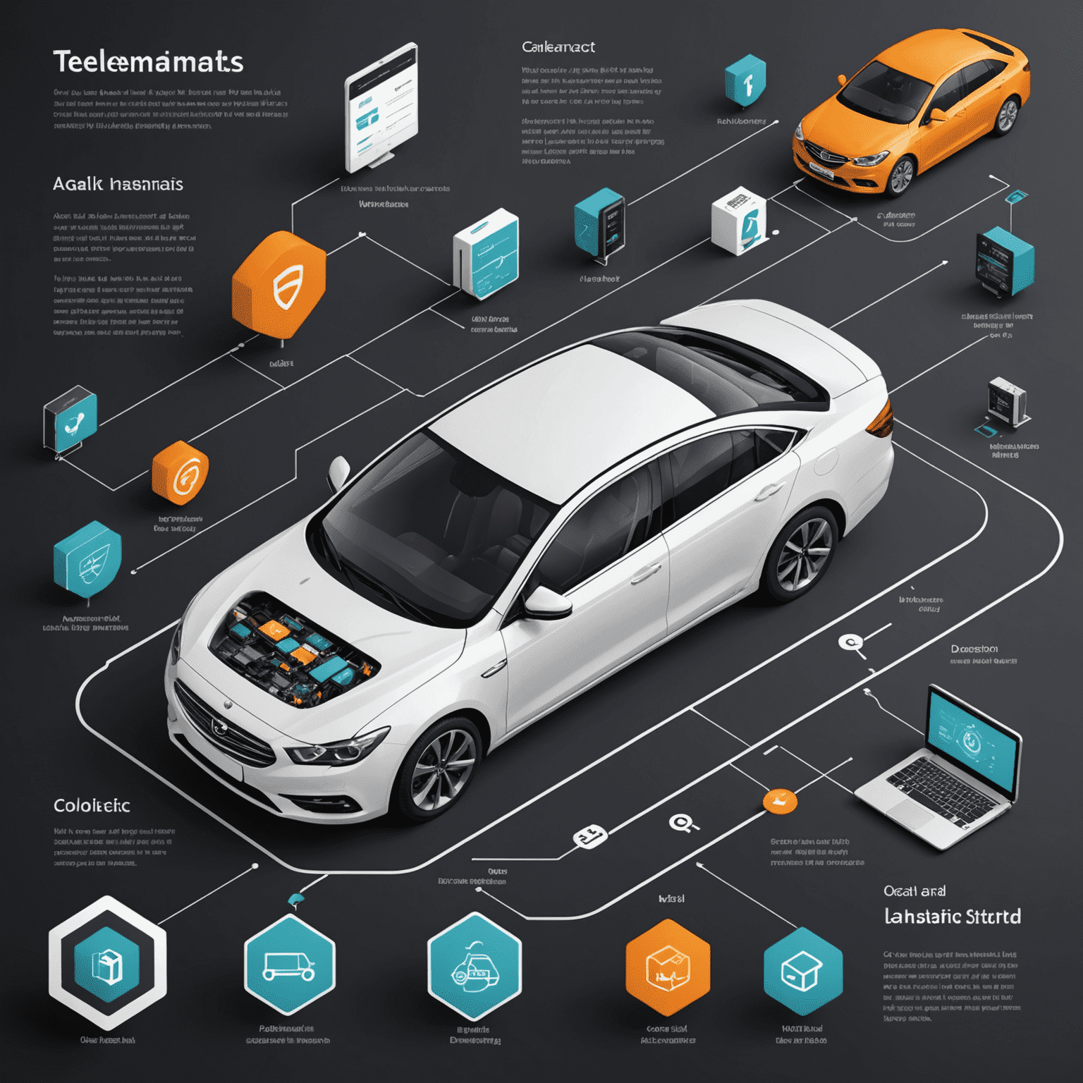 Een infographic die laat zien hoe telematica-gegevens worden verzameld van een auto en verwerkt door een verzekeringsmaatschappij